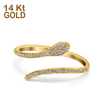 14K Yellow Gold Round Petite Dainty Snake Eternity Simulated CZ Wedding Engagement Ring